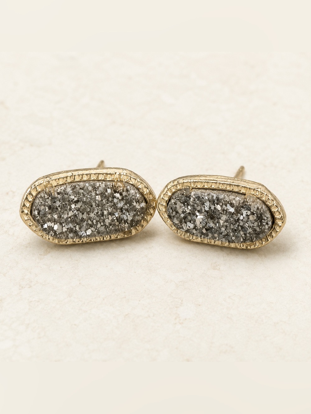 Kendra Scott Gold-Tone Gray Druzy Oval Stud Earrings